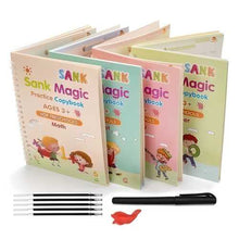 Load image into Gallery viewer, ✍️ Sank Magic Practice Book 📘 (4 BOOKS 📚, 1 PEN 🖊️, 1 GRIP ✋, 10 REFILLS 🧾)
